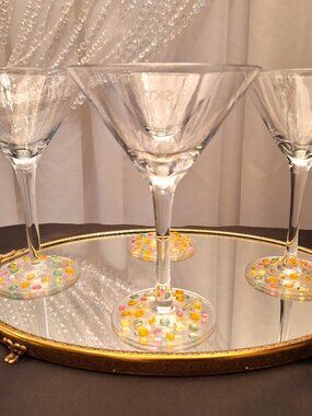 Set of 4 SKYY Vodka Citrus Cosmopolitan Bejeweled Martini Glasses- Sahara Hotel